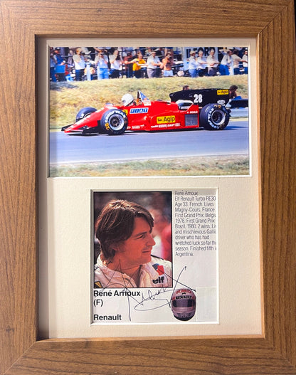 RENE ARNOUX FORMULA 1 HAND SIGNED MAGAZINE PHOTO PRESENTATION WITH COA