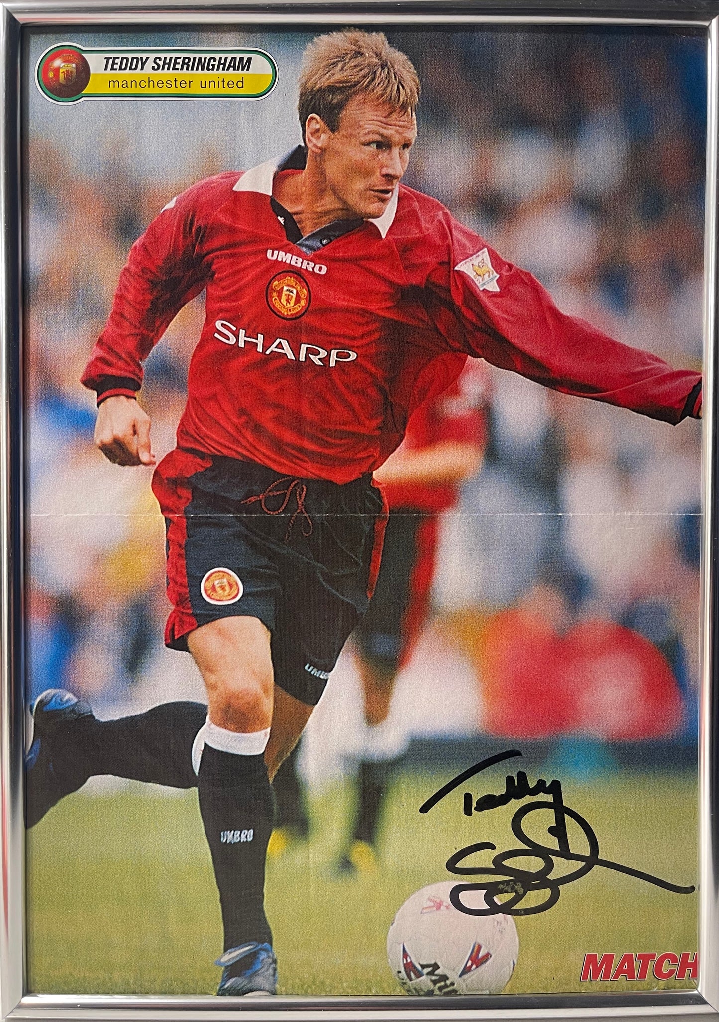 TEDDY SHERINGHAM MANCHESTER UNITED HAND SIGNED MAGAZINE PHOTO WITH COA