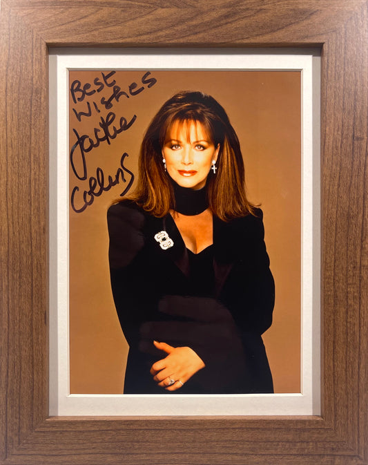 JACKIE COLLINS ACTRESS, AUTHOR, HAND SIGNED FRAMED PHOTO WITH COA