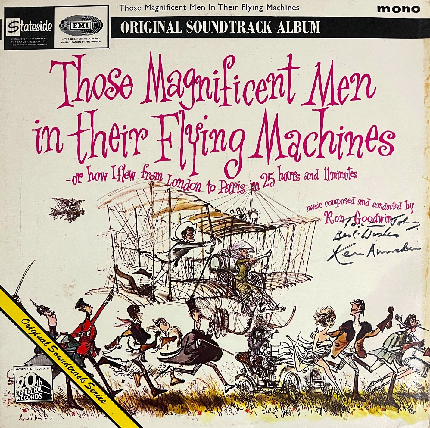 THOSE MAGNIFICENT MEN IN THEIR FLYING MACHINES HAND SIGNED KEN ANNAKIN FRAMED (50cm x 50cm) ALBUM WITH COA