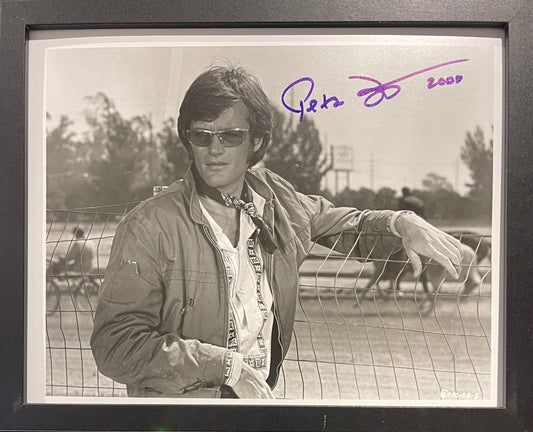 PETER FONDA, HAND SIGNED AND FRAMED (10' INCH X 8' INCH) PHOTO WITH COA