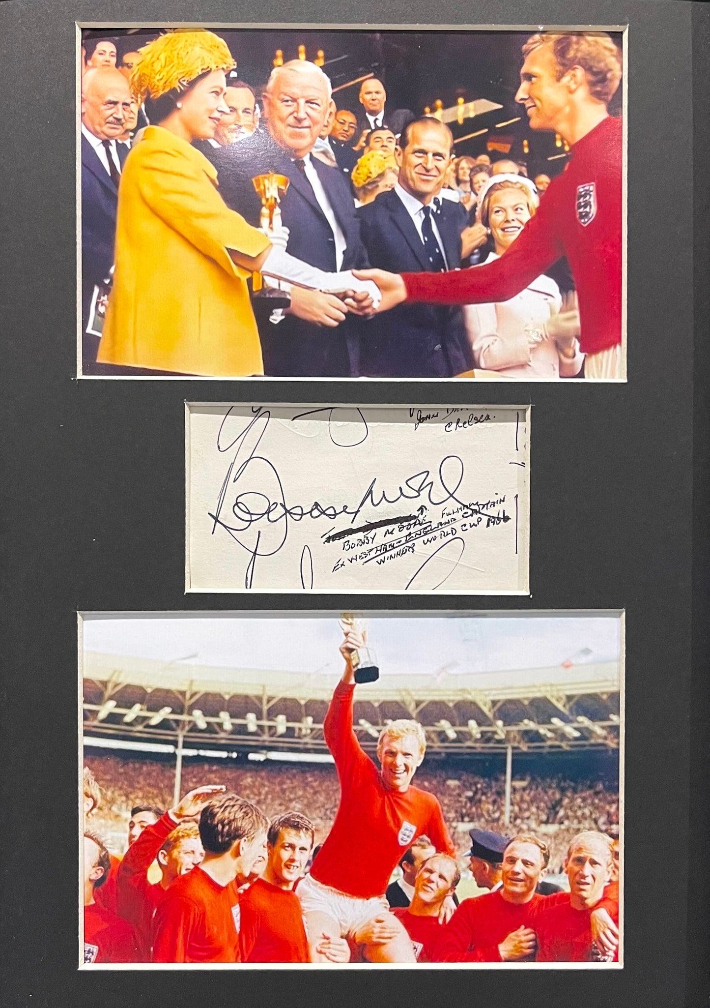 BOBBY MOORE HAND SIGNED ENGLAND PRESENTATION WITH AFTAL COA