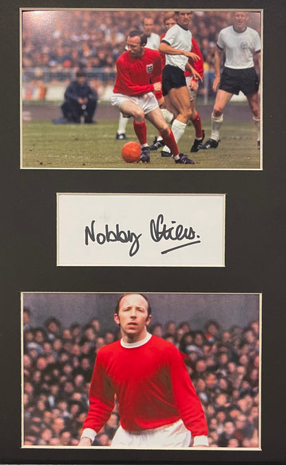 NOBBY STILES HAND SIGNED ENGLAND PRESENTATION WITH AFTAL COA