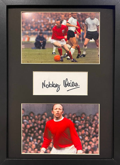 NOBBY STILES HAND SIGNED ENGLAND PRESENTATION WITH AFTAL COA