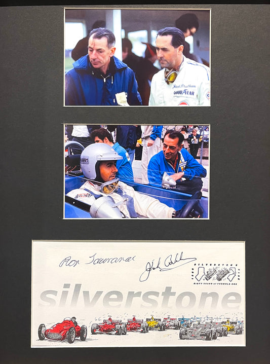 SIR JACK BRABHAM AND RON TAURANAC FORMULA 1 WORLD CHAMPION HAND SIGNED FDC WITH COA