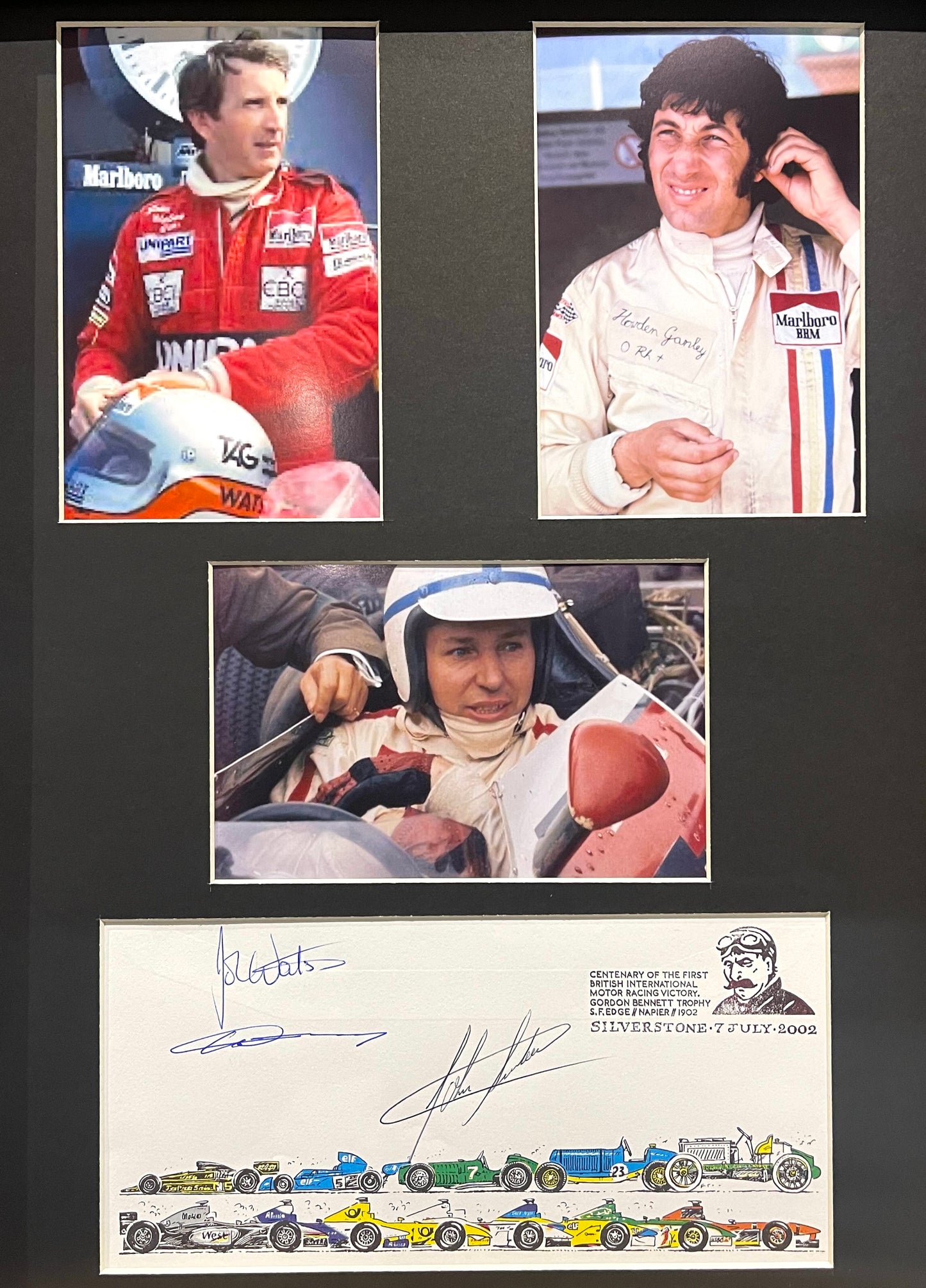 WATSON, GANLEY AND SURTEES FORMER F1 WORLD CHAMPION SIGNED FIRST DAY COVER WITH COA