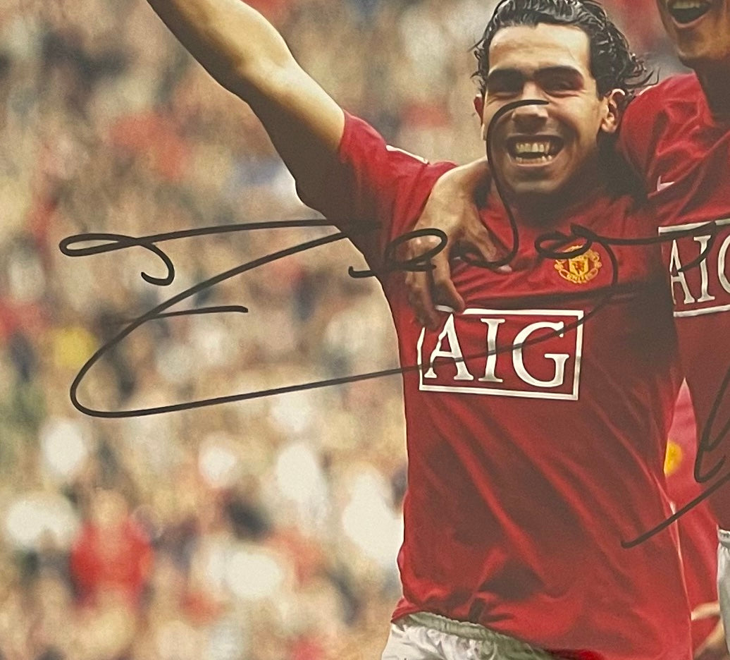 CRISTIANO RONALDO AND CARLOS TEVEZ HAND SIGNED MANCHESTER UNITED PHOTO & COA