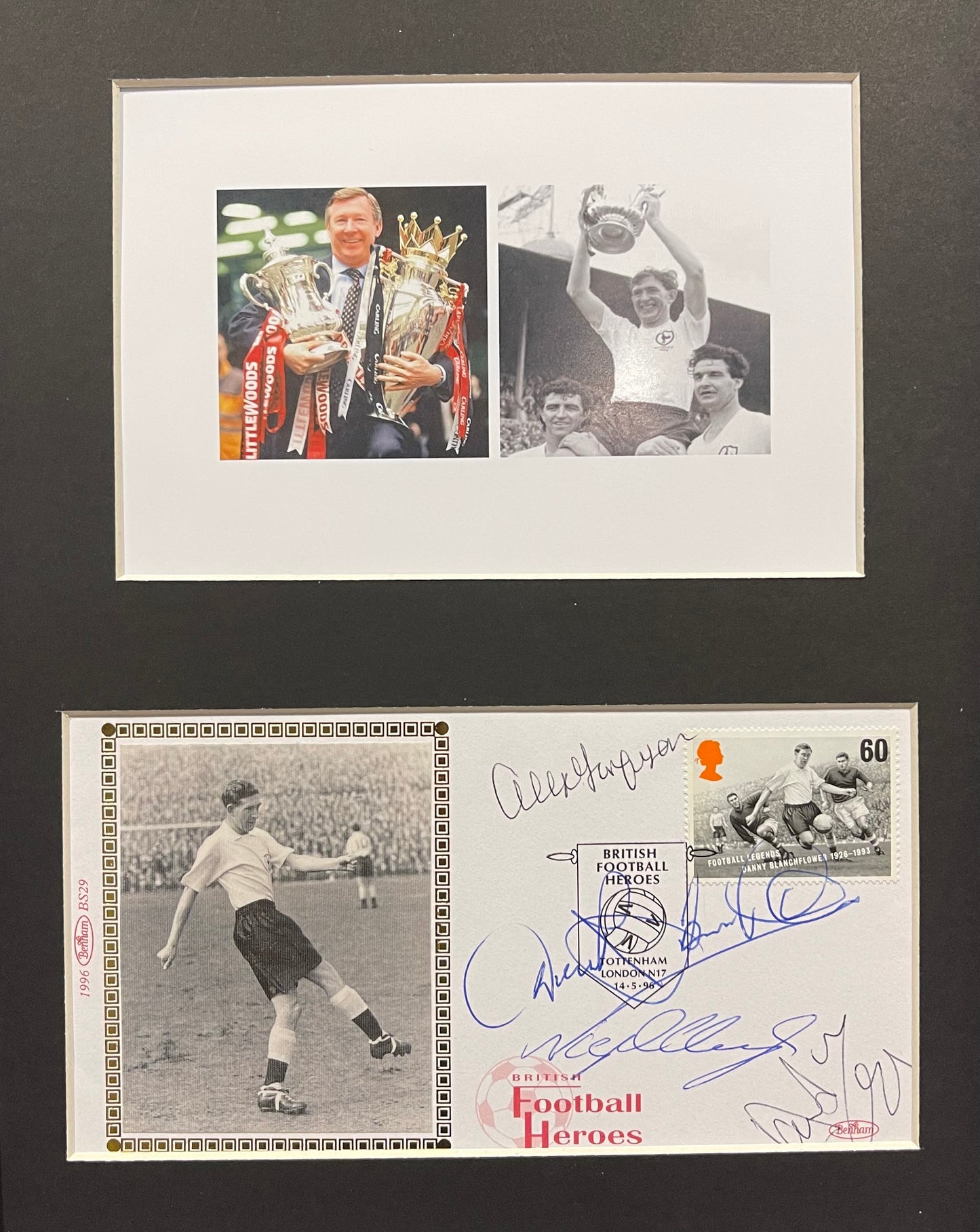 SIR ALEX FERGUSON AND DANNY BLANCHFLOWER HAND SIGNED FDC WITH COA