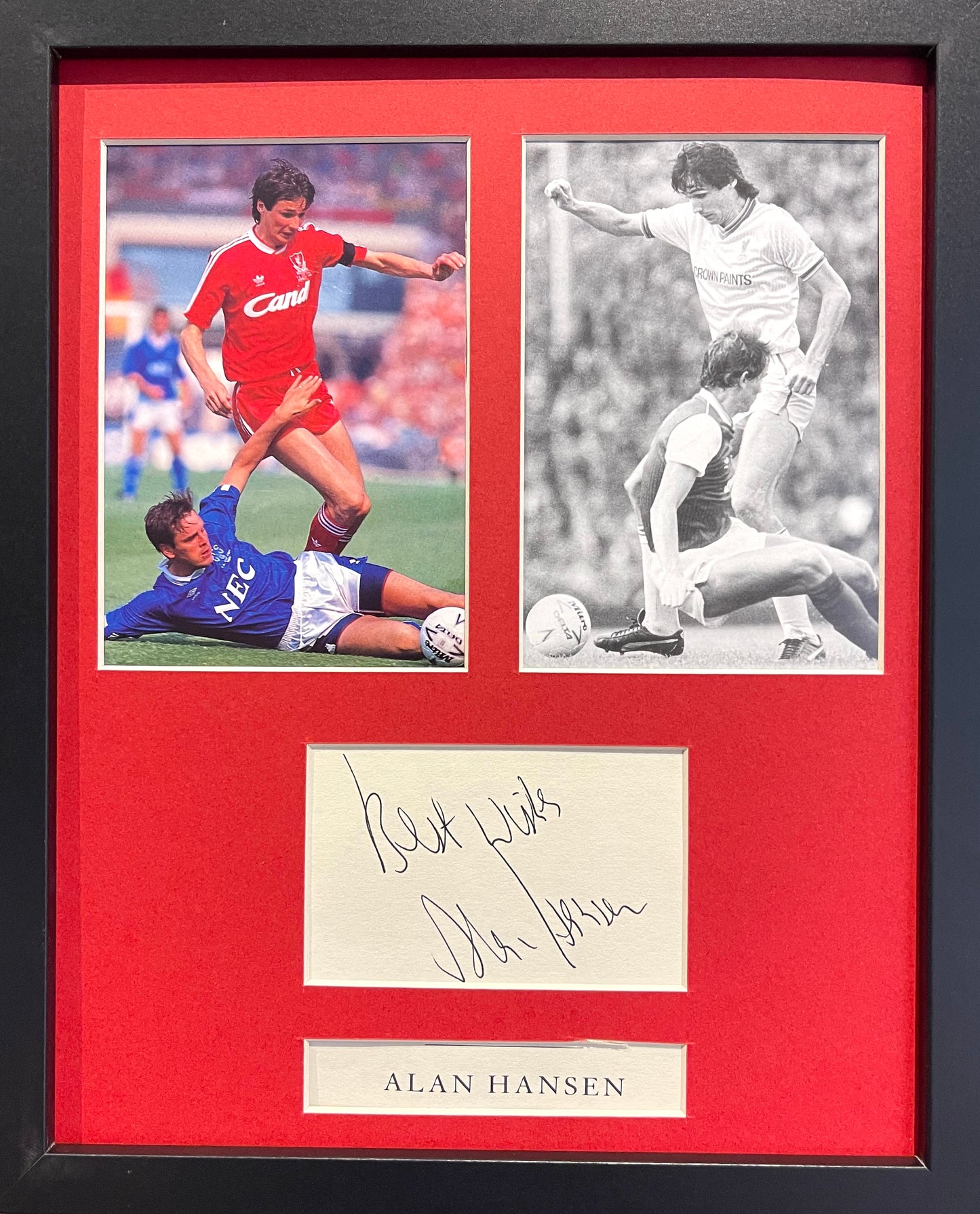 ALAN HANSEN LIVERPOOL FC HAND SIGNED CARD, PHOTO PRESENTATION WITH COA