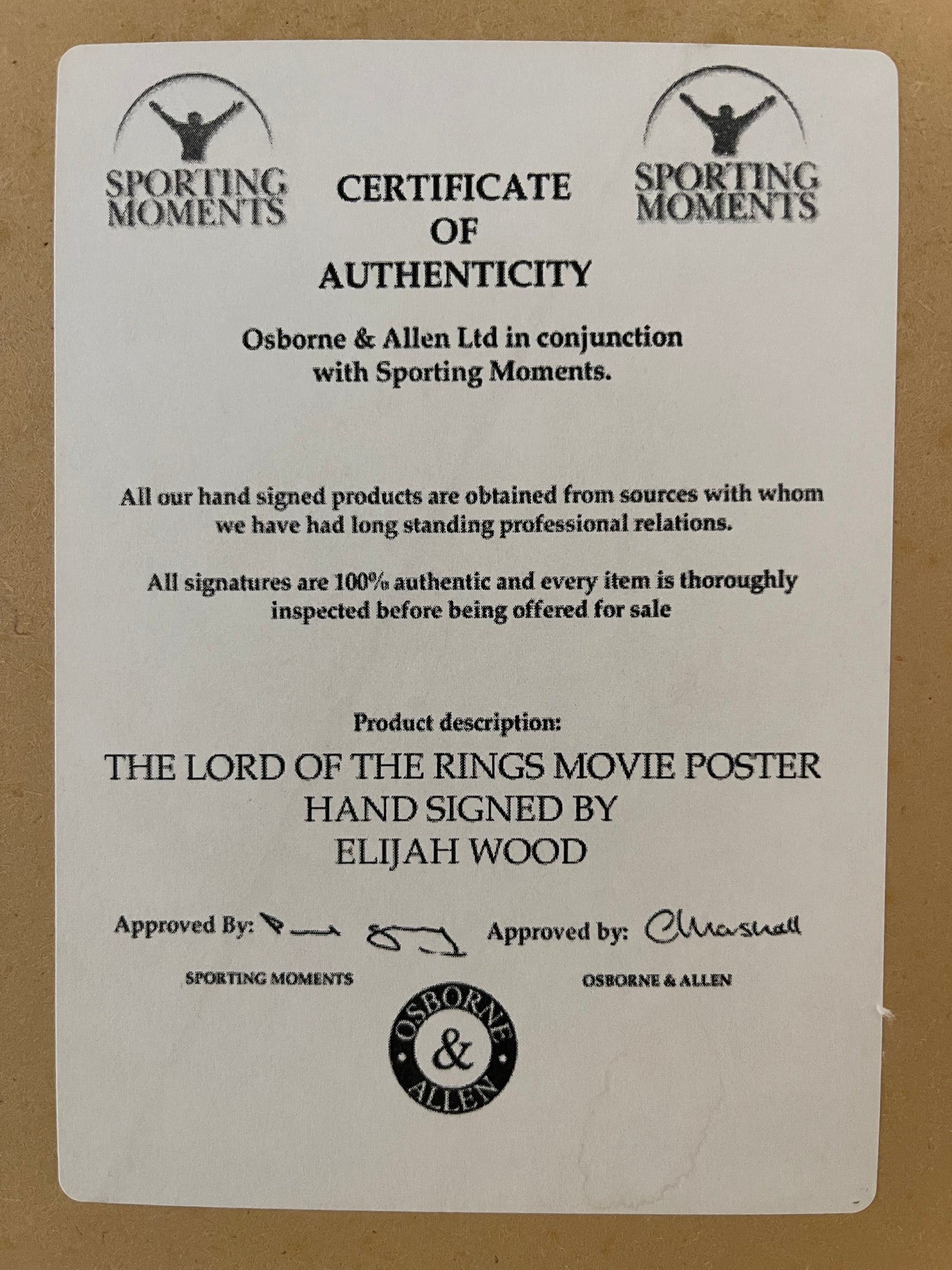 ELIJAH WOOD 'FRODO' HAND SIGNED 'LORD OF THE RINGS' POSTER WITH COA