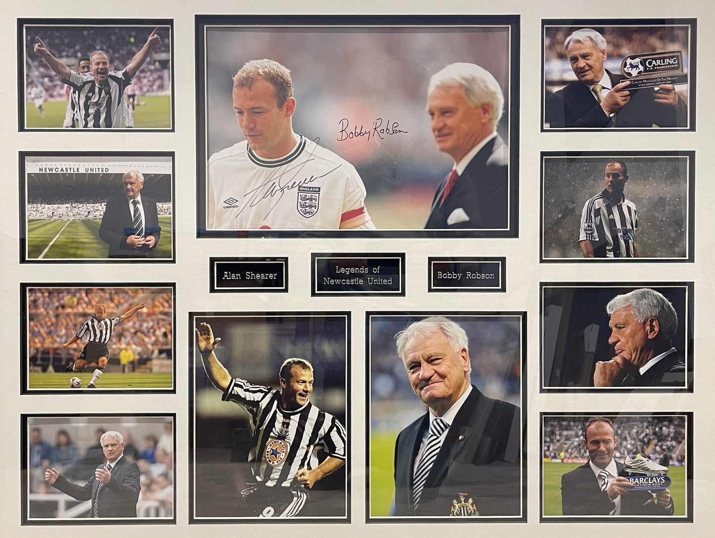 BOBBY ROBSON, ALAN SHEARER, NEWCASTLE UNITED LEGENDS HAND SIGNED PHOTO COA