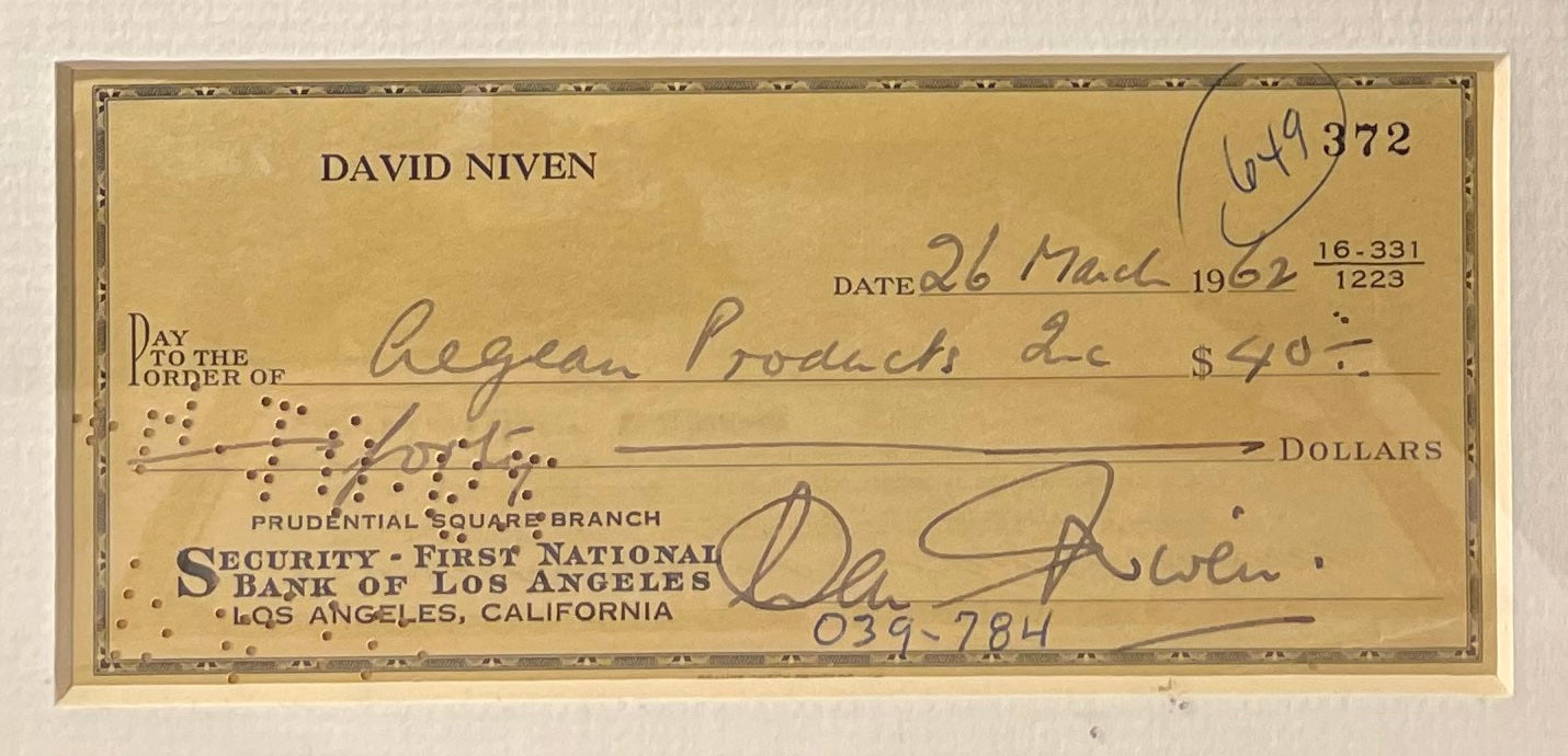 DAVID NIVEN HAND SIGNED CHEQUE WITH AFTAL COA