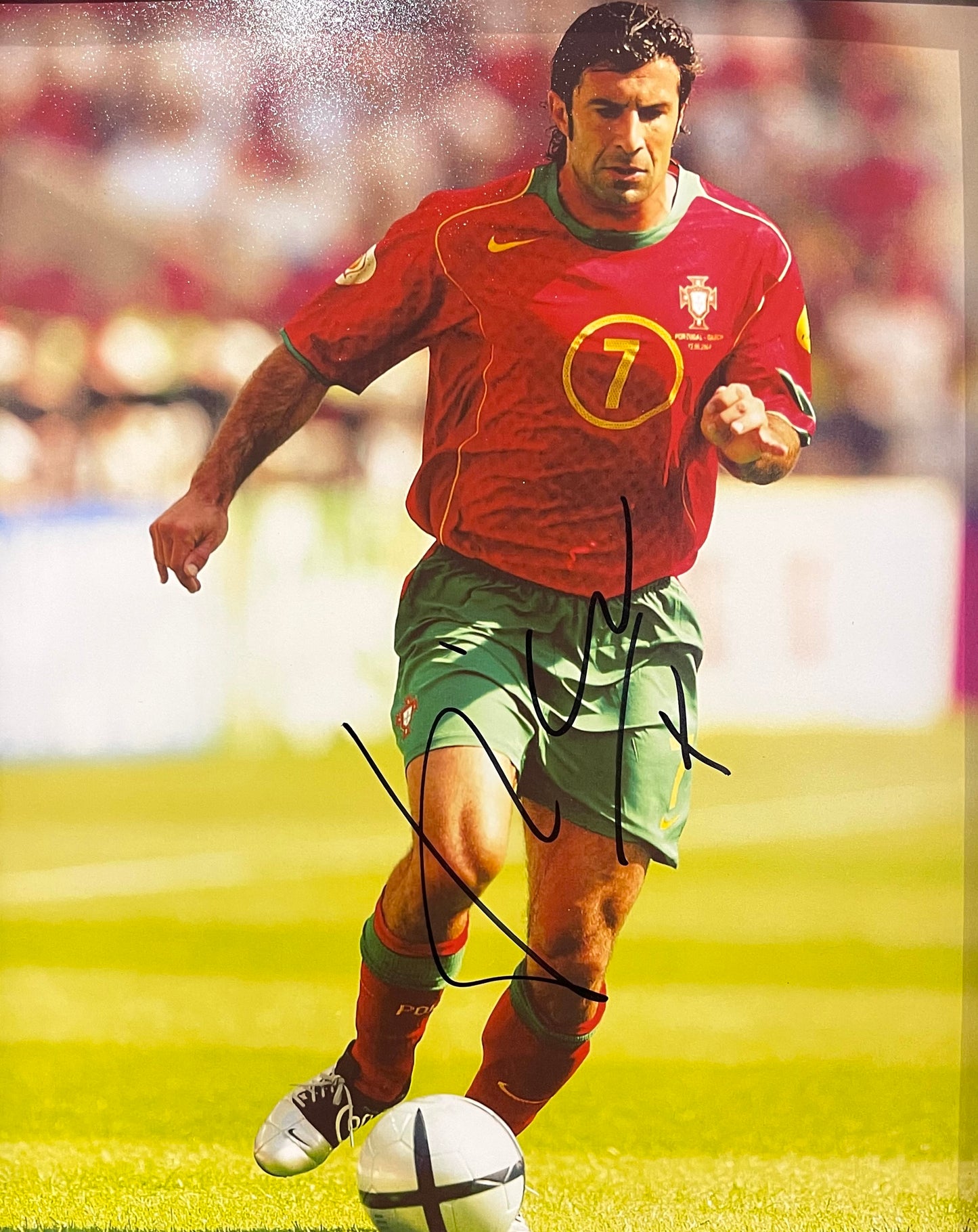 LUIS FIGO PORTUGUESE LEGEND HAND SIGNED FRAMED PHOTO WITH AFTAL COA