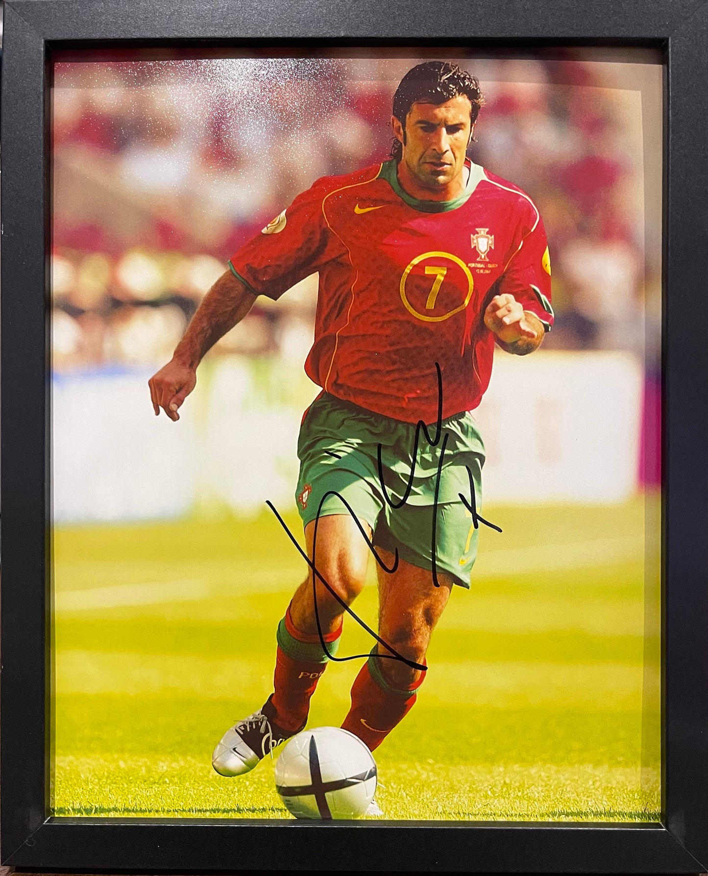 LUIS FIGO PORTUGUESE LEGEND HAND SIGNED FRAMED PHOTO WITH AFTAL COA