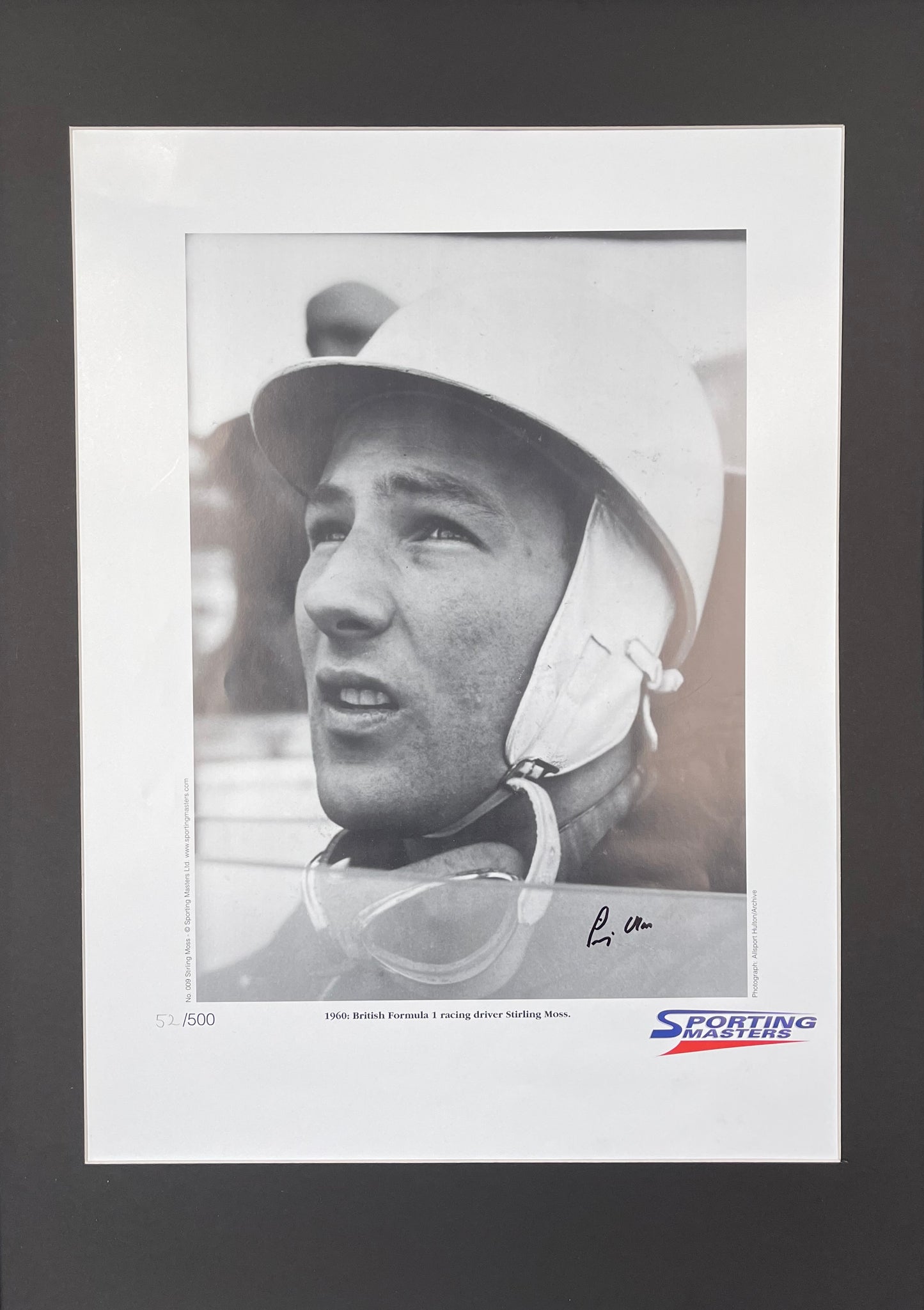 STIRLING MOSS FORMULA 1 HAND SIGNED LIMITED EDITION PRINT WITH AFTAL COA