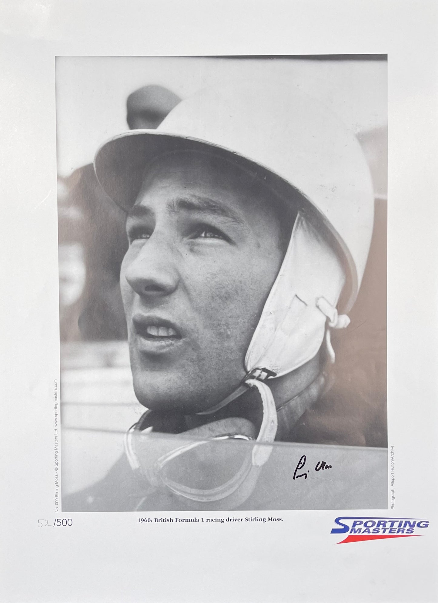 STIRLING MOSS FORMULA 1 HAND SIGNED LIMITED EDITION PRINT WITH AFTAL COA