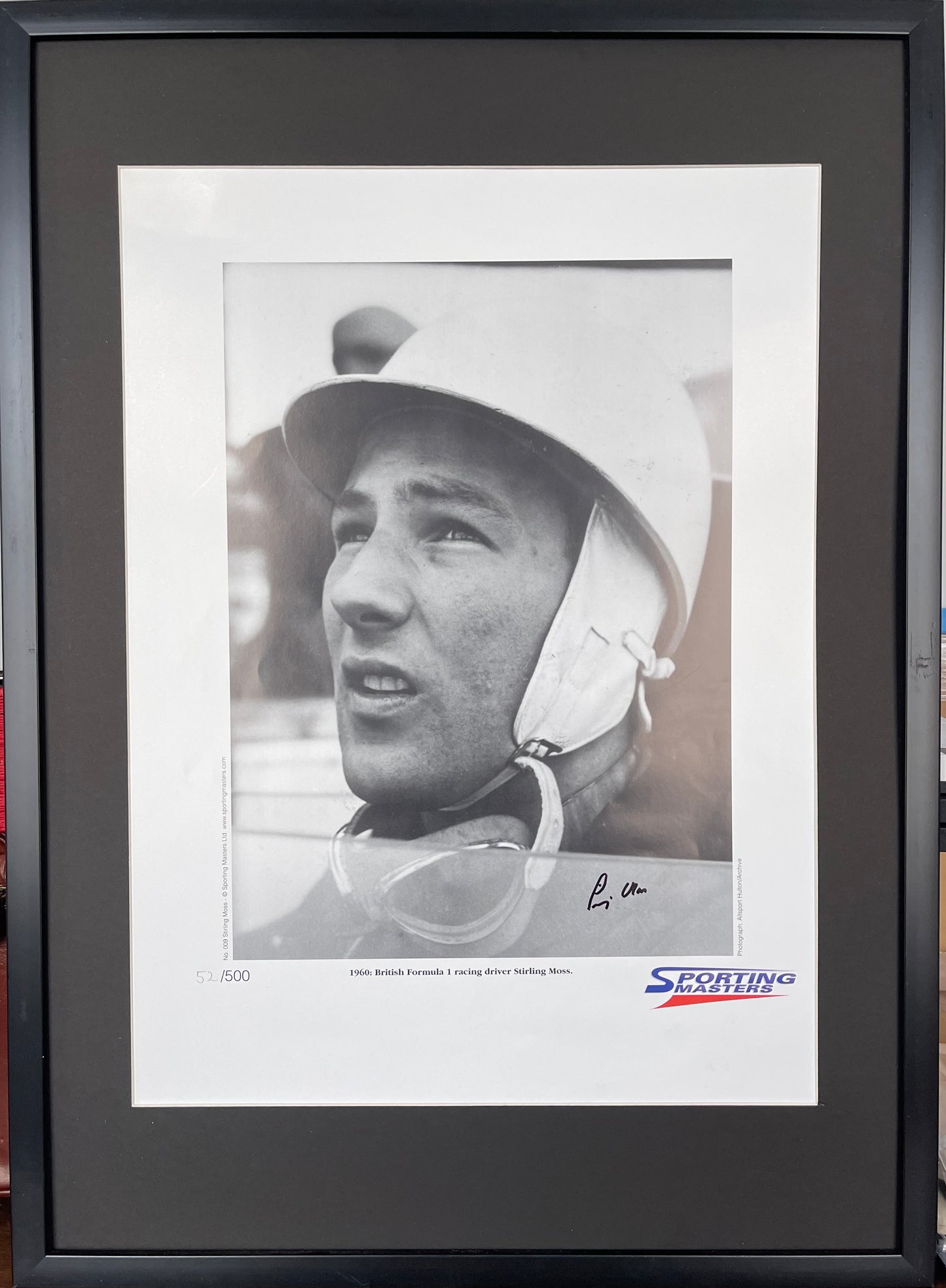 STIRLING MOSS FORMULA 1 HAND SIGNED LIMITED EDITION PRINT WITH AFTAL COA