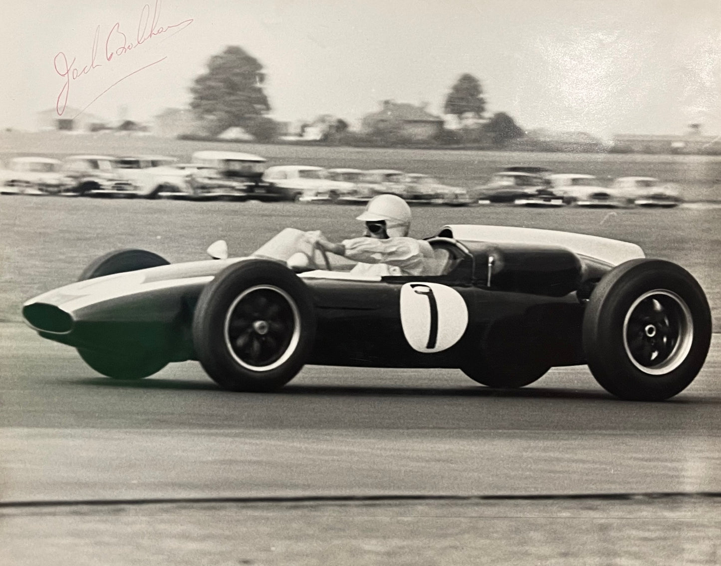 SIR JACK BRABHAM FORMULA 1 WORLD CHAMPION HAND SIGNED ORIGINAL PHOTO WITH COA