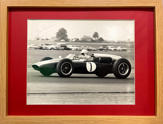 SIR JACK BRABHAM FORMULA 1 WORLD CHAMPION HAND SIGNED ORIGINAL PHOTO WITH COA