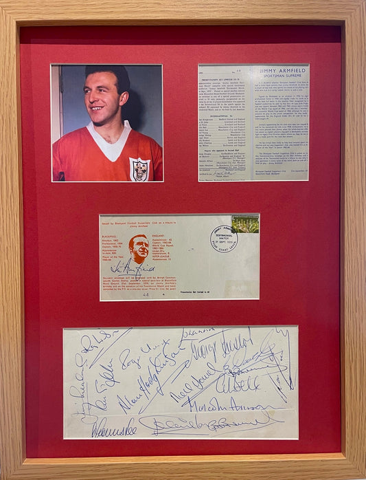 JIMMY ARMFIELD TESTIMONIAL MULTI HAND SIGNED FRAMED FDC WITH AFTAL COA