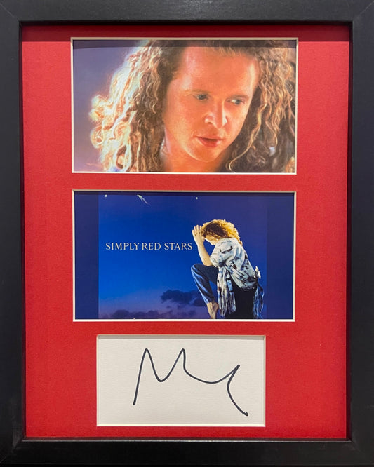 MICK HUCKNALL HAND SIGNED MOUNTED CARD PRESENTATION WITH FRASERS COA