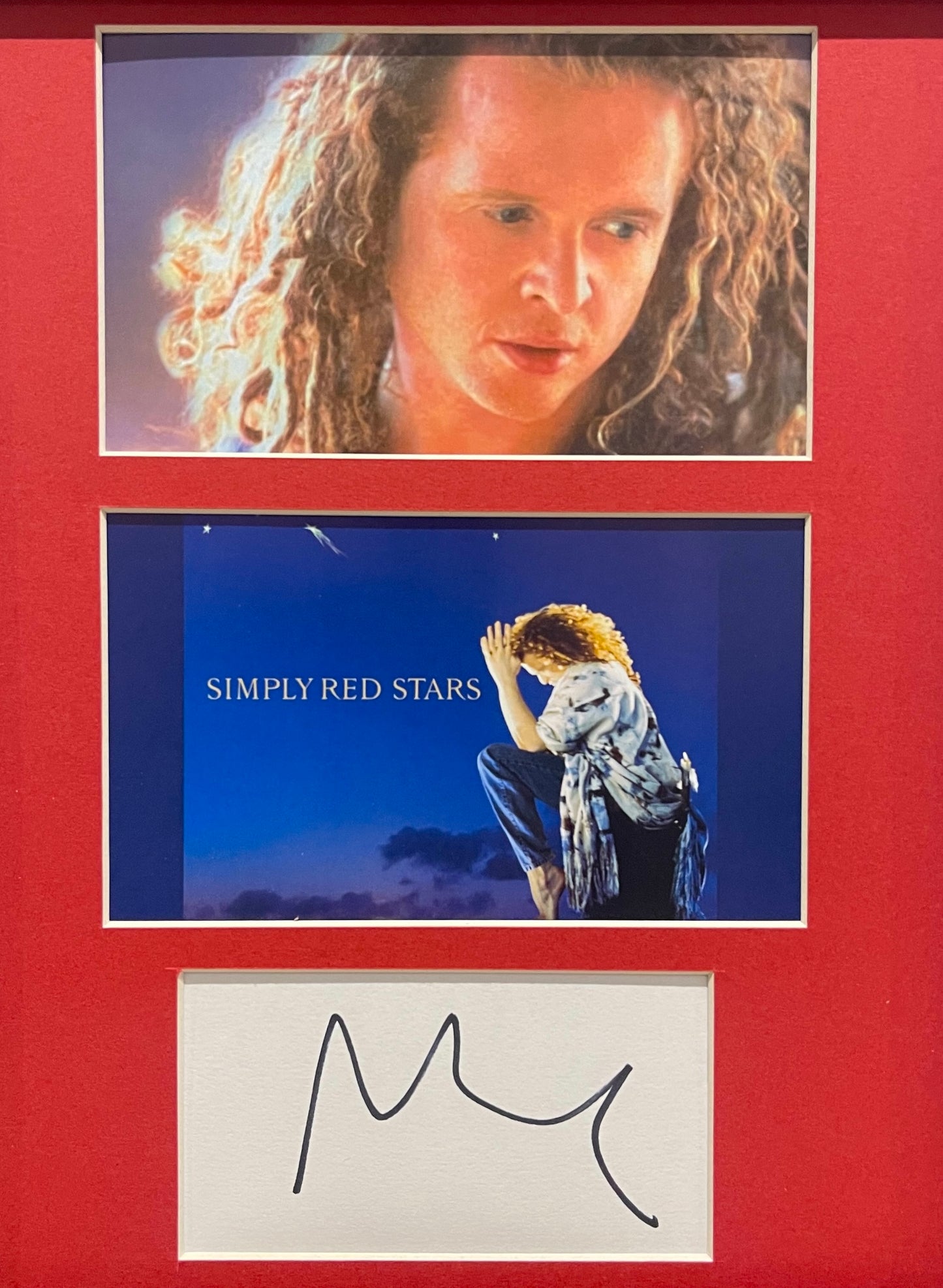 MICK HUCKNALL HAND SIGNED MOUNTED CARD PRESENTATION WITH FRASERS COA