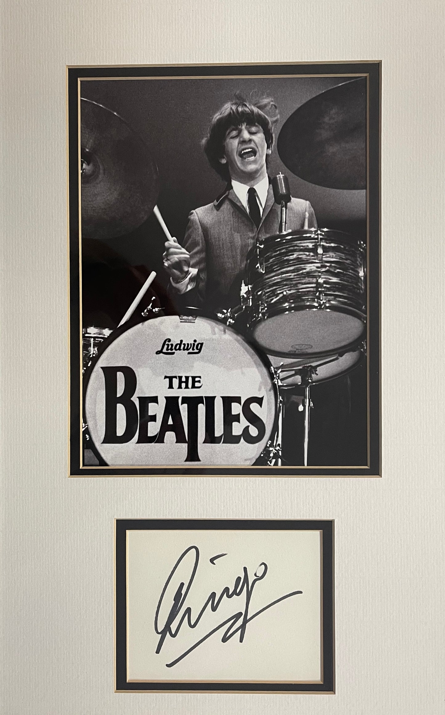 RINGO STARR HAND SIGNED MOUNTED FRAMED CARD PRESENTATION WITH COA