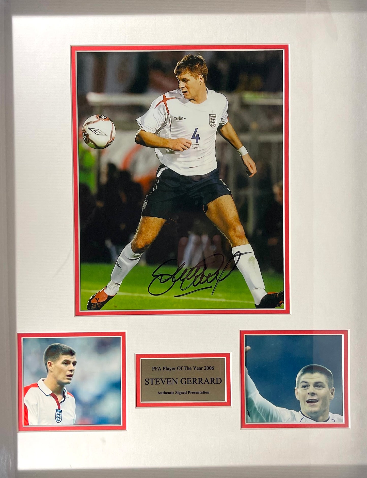 Steven Gerard Hand Signed Large Framed England Photo With COA