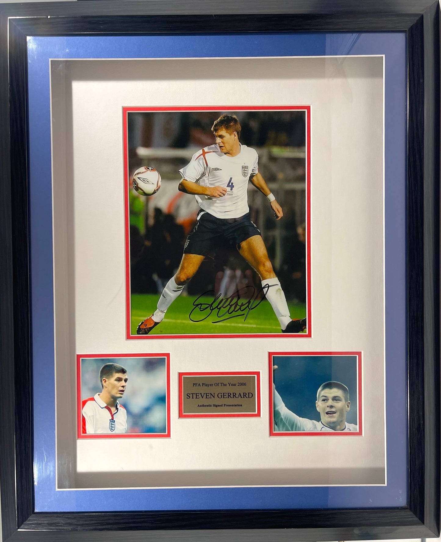 Steven Gerard Hand Signed Large Framed England Photo With COA