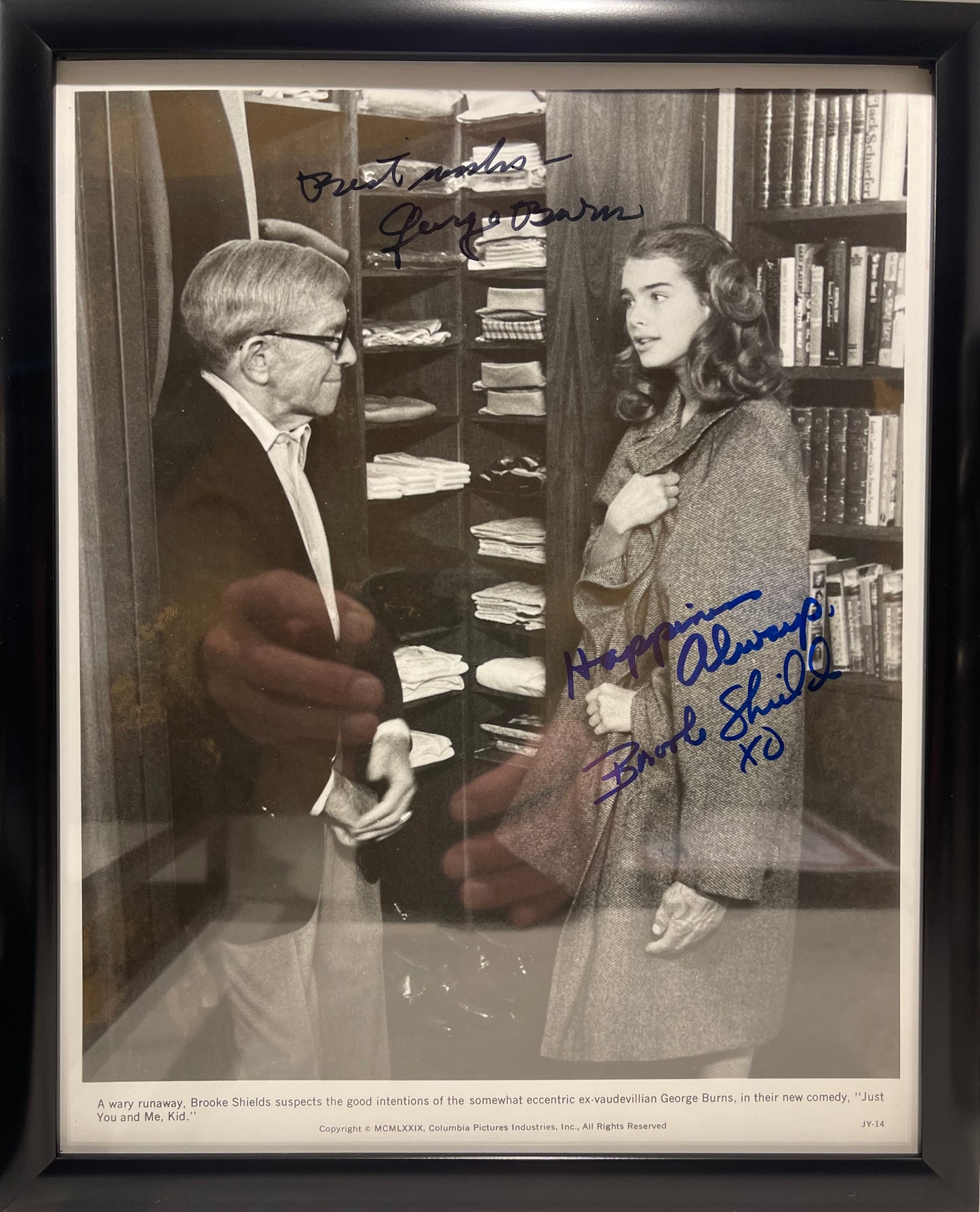 BROOKE SHIELDS, GEORGE BURNS HAND SIGNED FRAMED ORIGINAL FILM PHOTO WITH COA