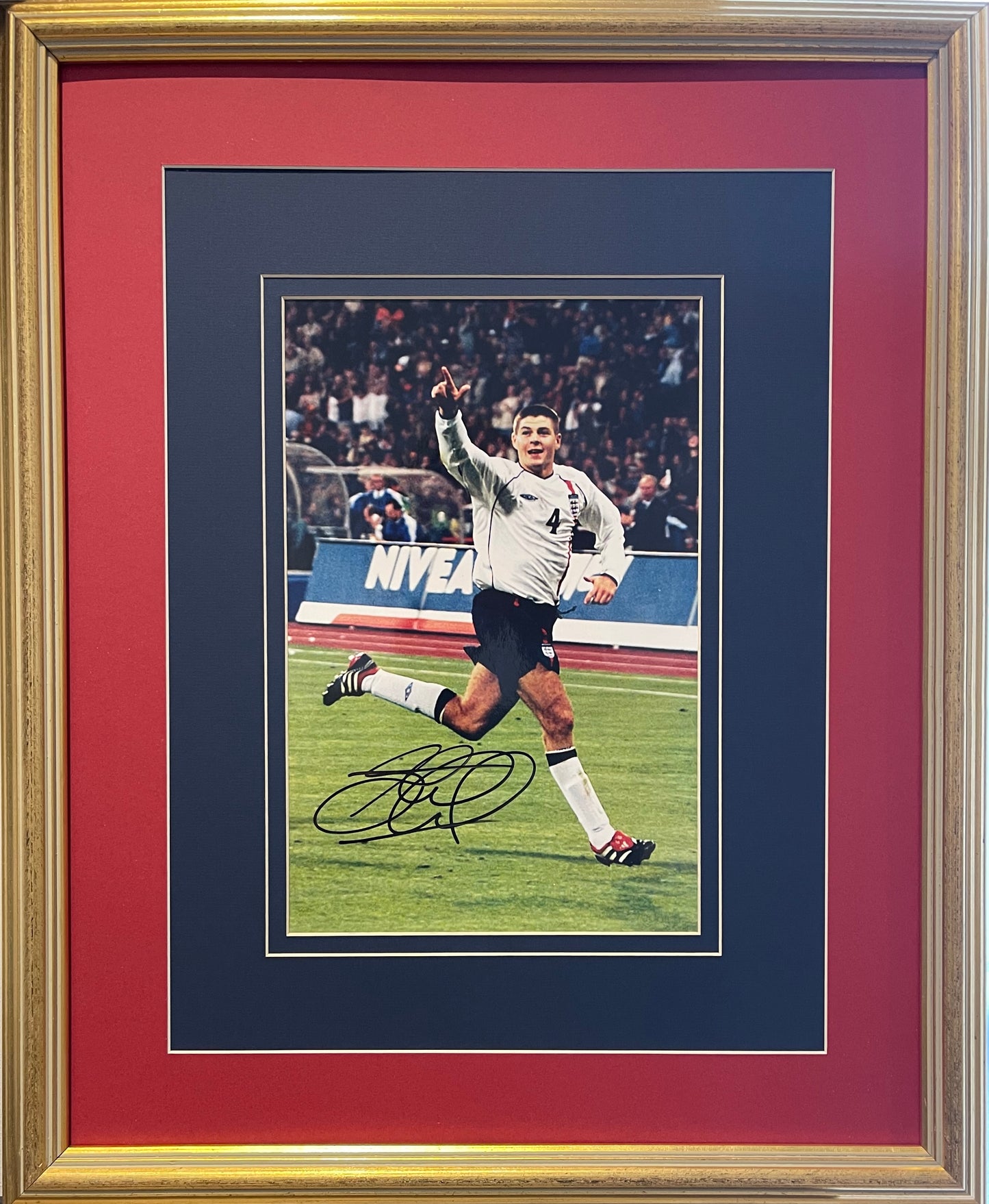 Steven Gerard Hand Signed Large Framed England Photo With COA