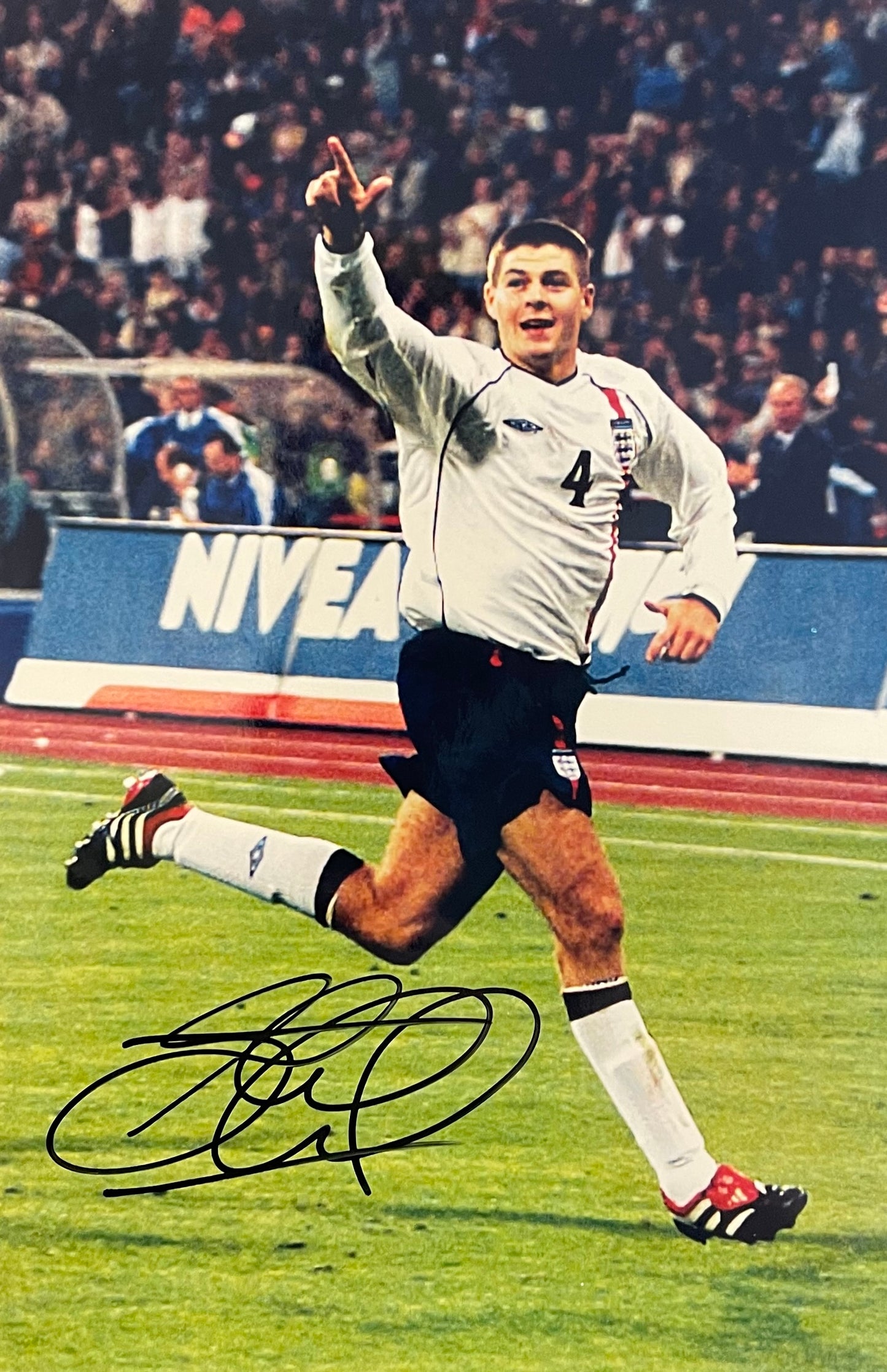 Steven Gerard Hand Signed Large Framed England Photo With COA