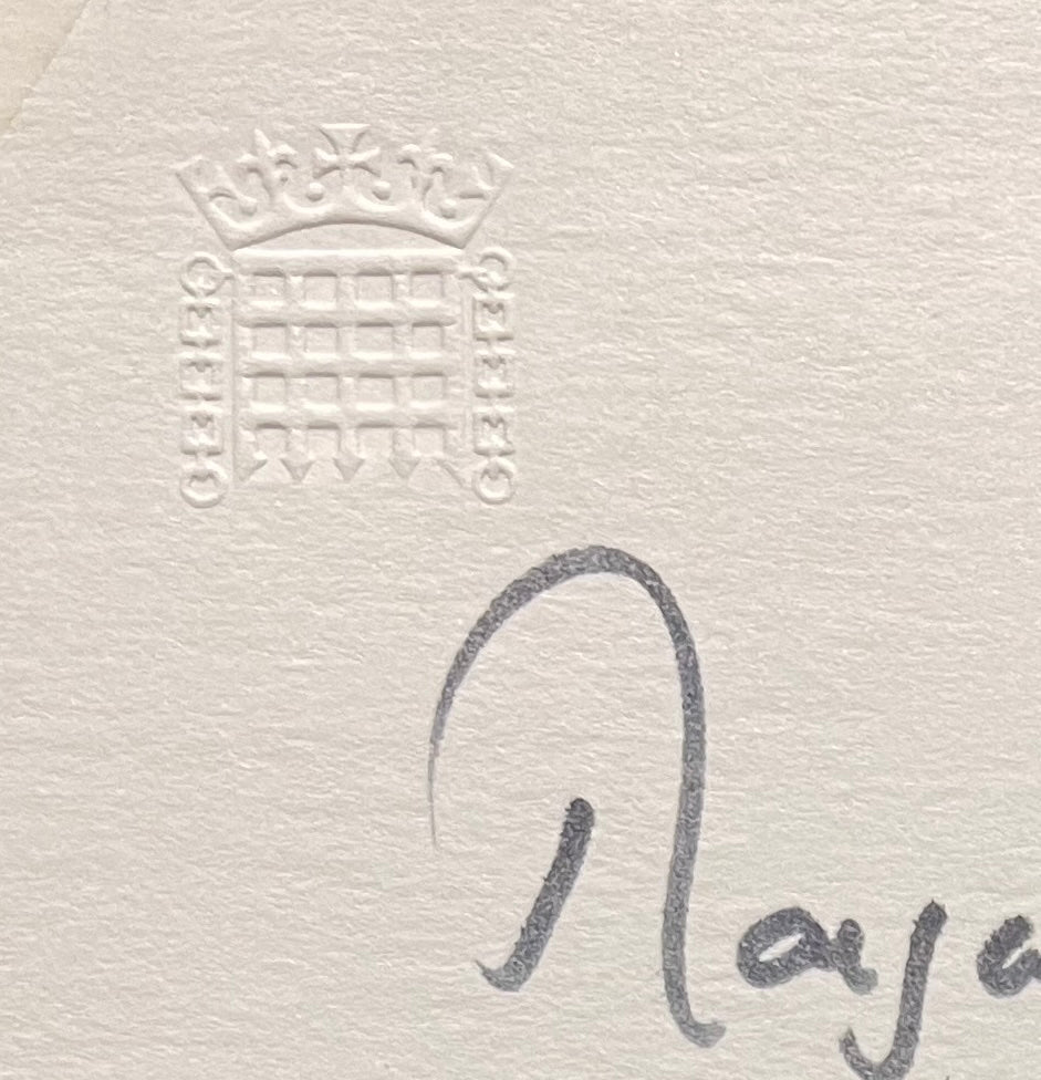 Margaret Thatcher British Prime Minister Hand Signed Parliament Card, Photo & COA