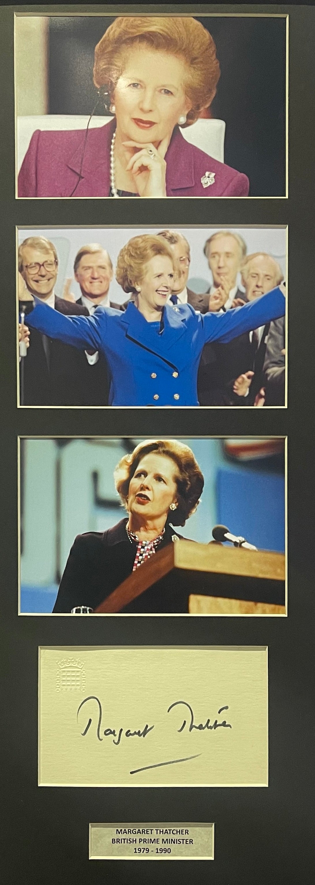 Margaret Thatcher British Prime Minister Hand Signed Parliament Card, Photo & COA