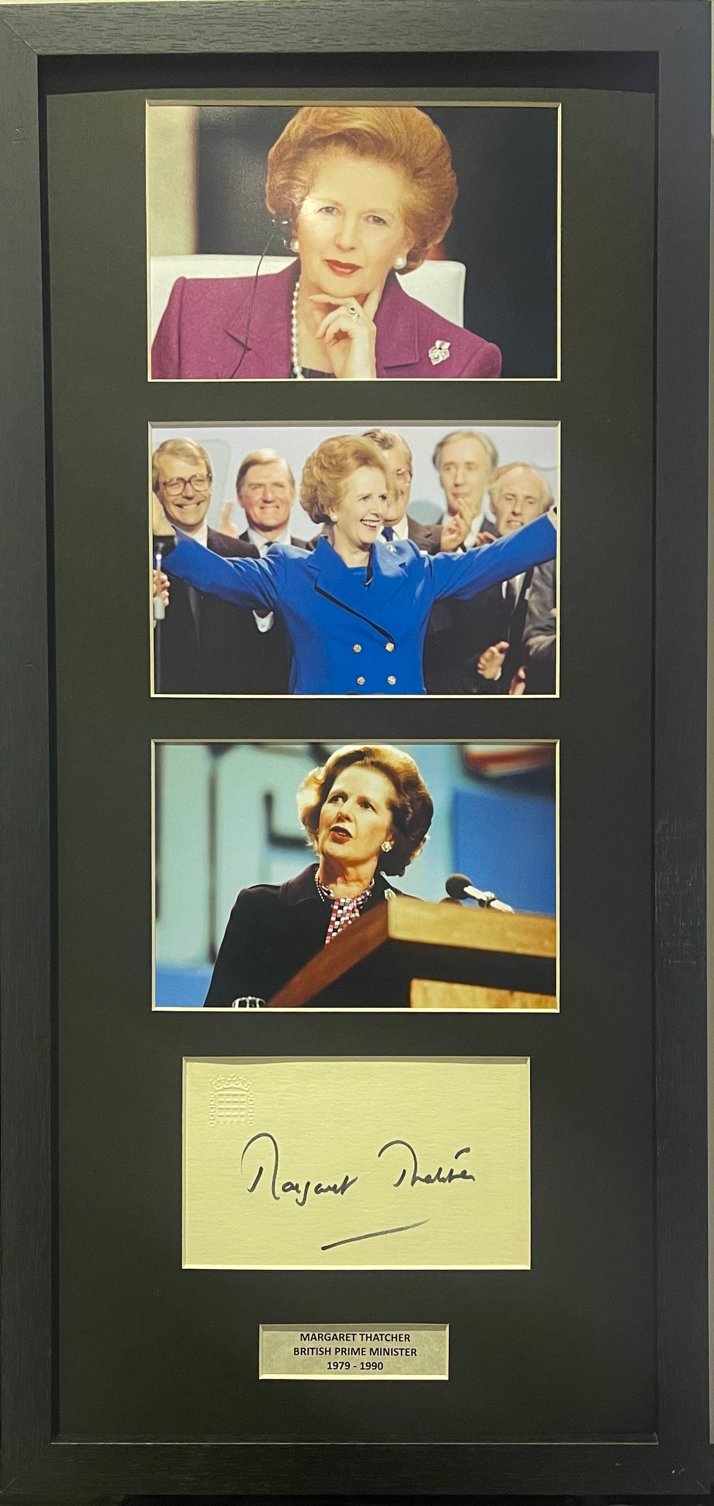 Margaret Thatcher British Prime Minister Hand Signed Parliament Card, Photo & COA