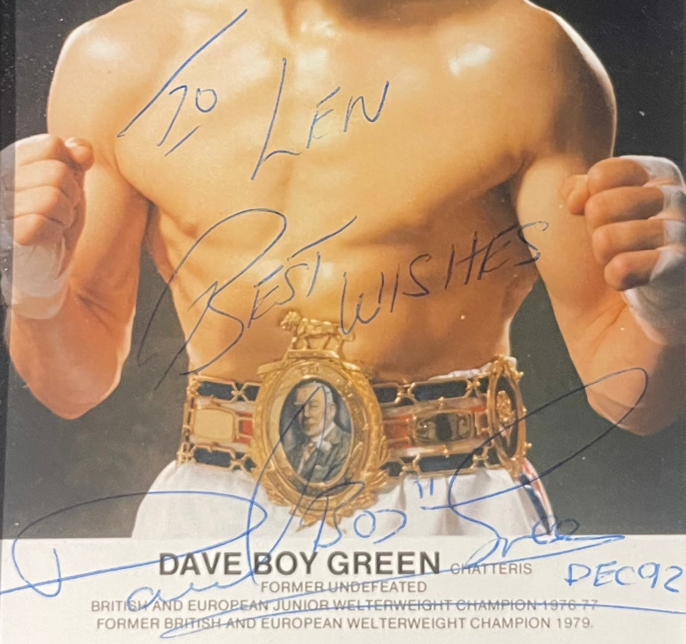 Dave Boy Green Former Welterweight Boxing Champion Hand Signed Photo With COA