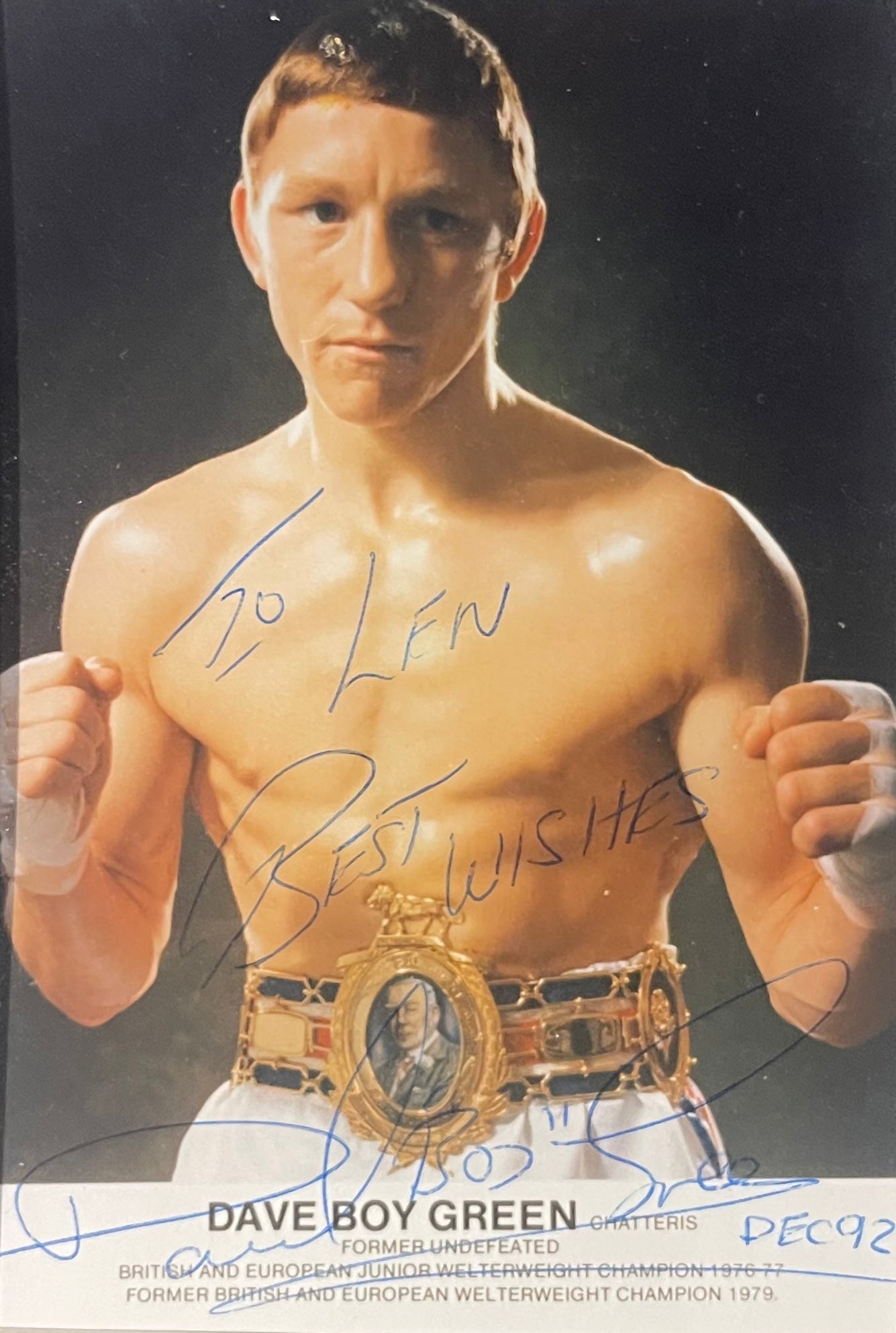 Dave Boy Green Former Welterweight Boxing Champion Hand Signed Photo With COA