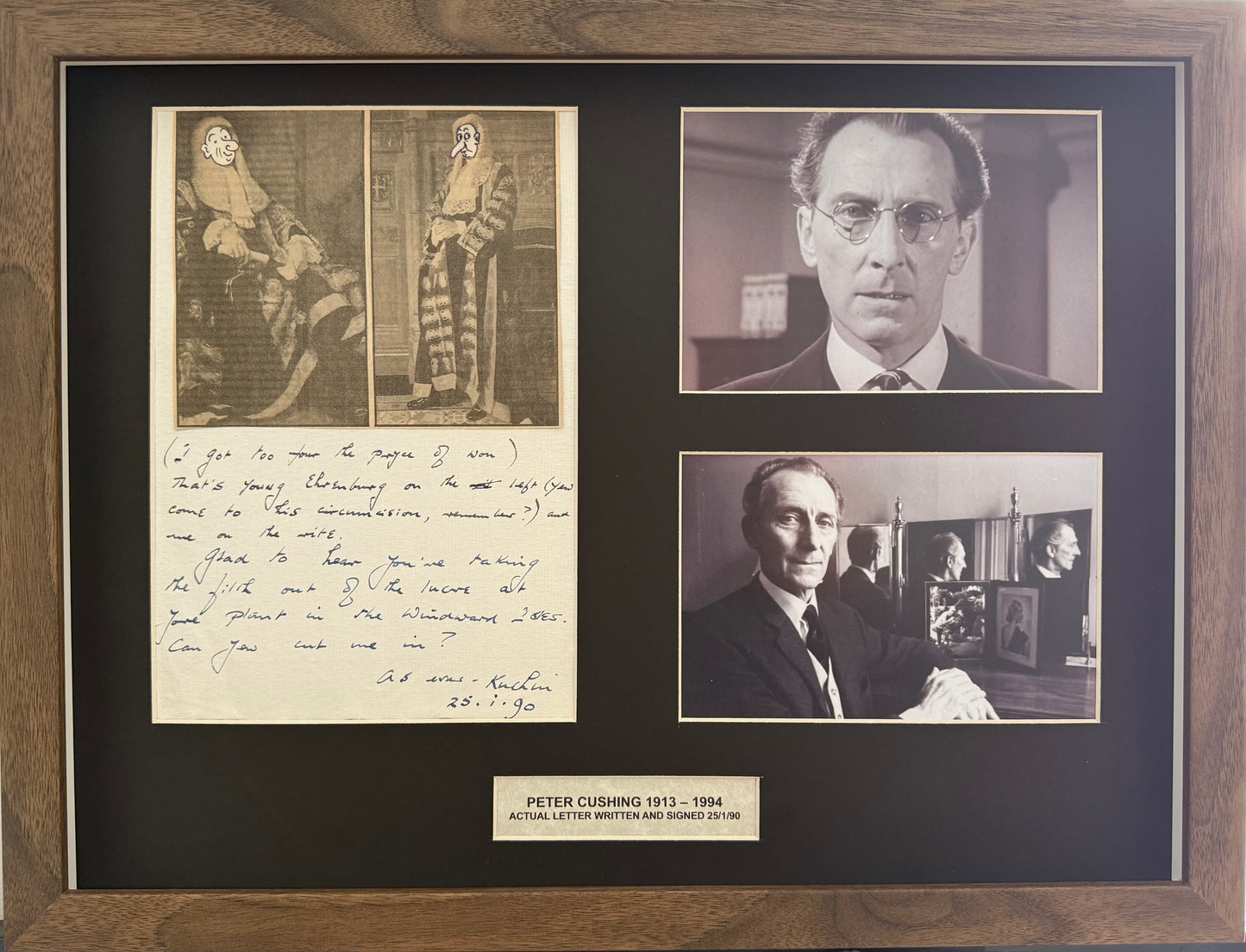 Peter Cushing, Hand Signed Letter Presentation With COA