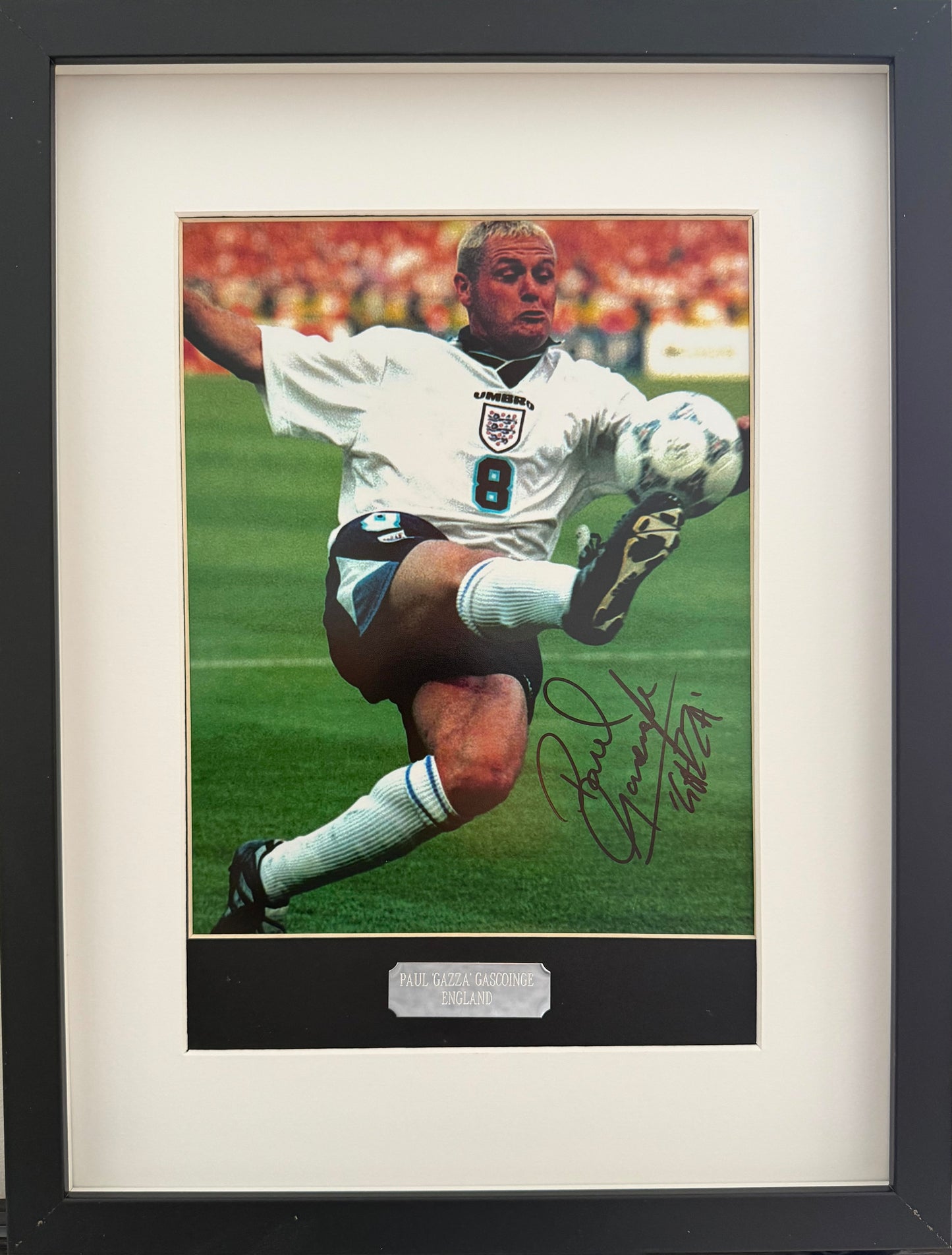 Paul Gascoigne, England, Newcastle United, Spurs, Hand Signed Framed Photo & COA