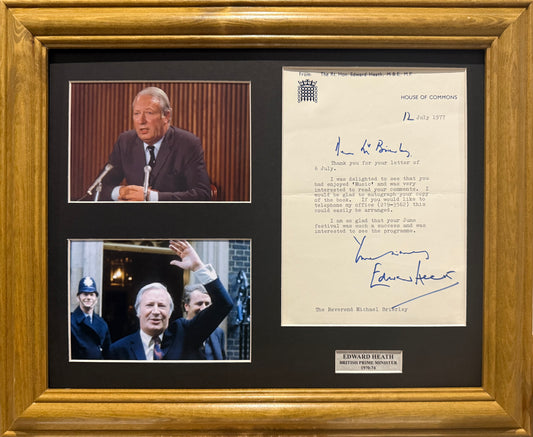 Edward Heath British Prime Minister Hand Signed Letter, Photo Presentation & COA