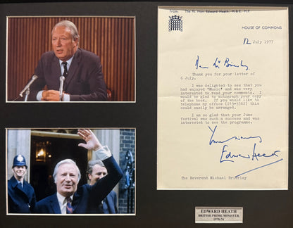 Edward Heath British Prime Minister Hand Signed Letter, Photo Presentation & COA