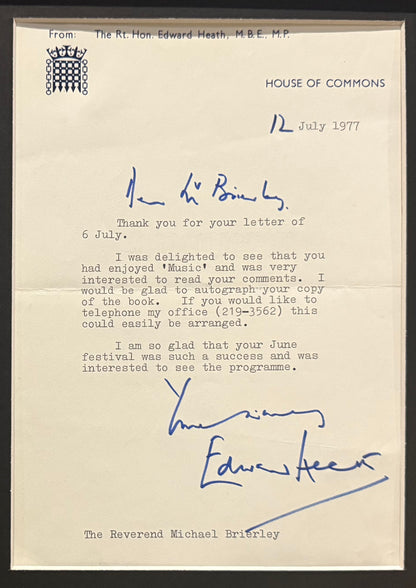 Edward Heath British Prime Minister Hand Signed Letter, Photo Presentation & COA