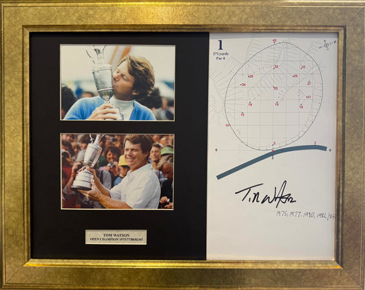 Tom Watson Hand Signed 144th 'The Open' Original Yardage Page 16' x 12' Framed With COA