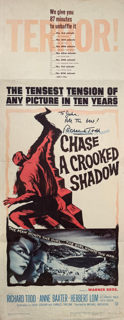 Chase A Crooked Shadow Original 1958 Film Poster Hand Signed By Richard Todd & COA