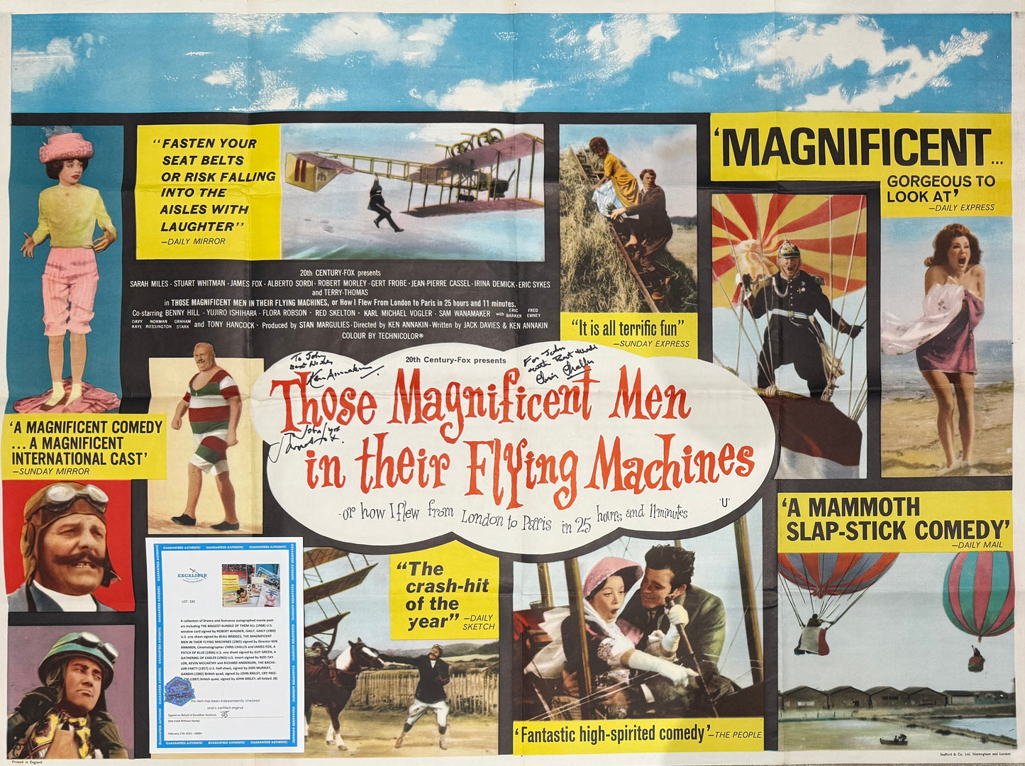 Those Magnificent Men In Their Flying Machines Original 1965 Multi-Signed Film Poster & COA