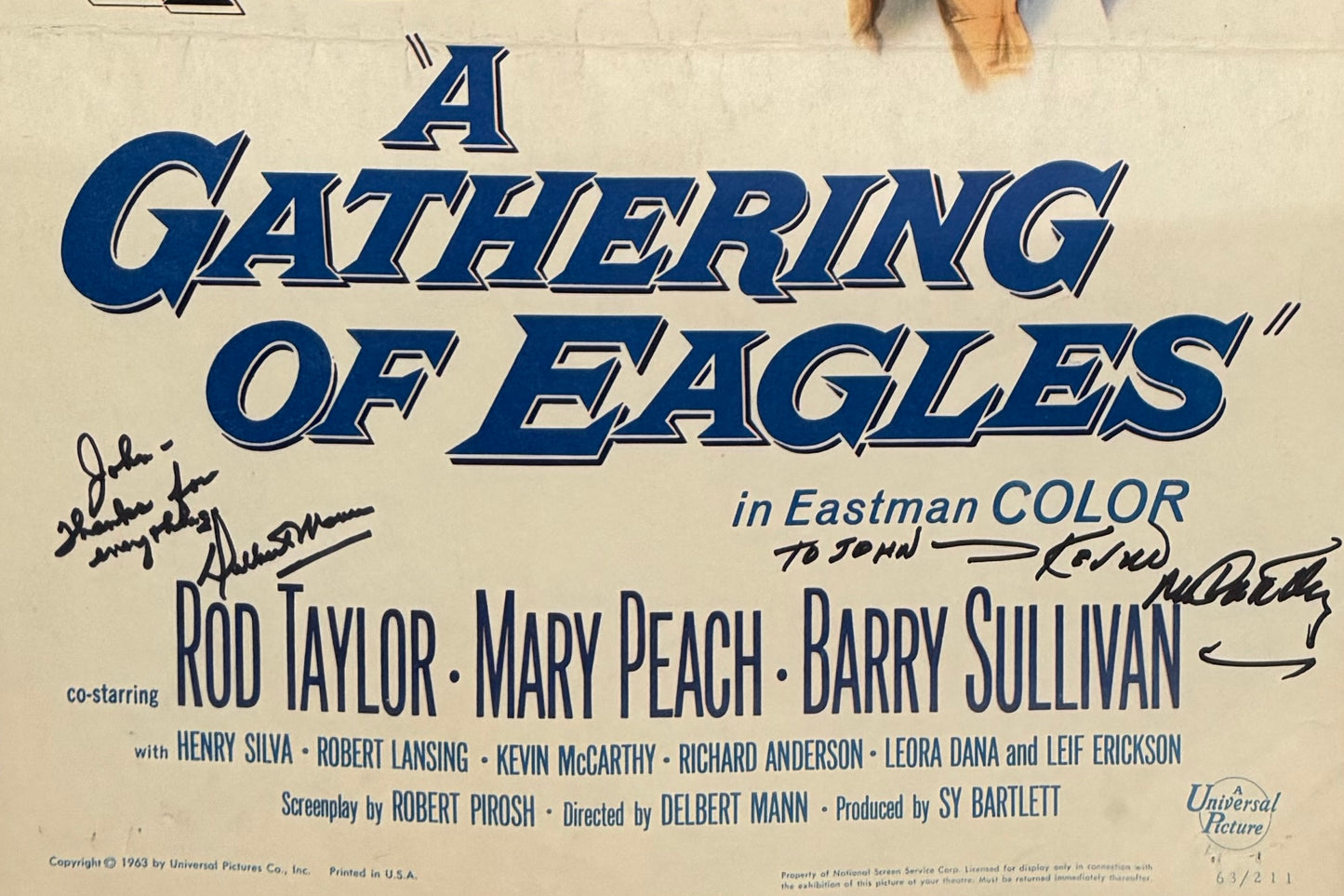 A Gathering of Eagles Original 1963 Film Poster Hand Multi-Actor Hand Signed & COA