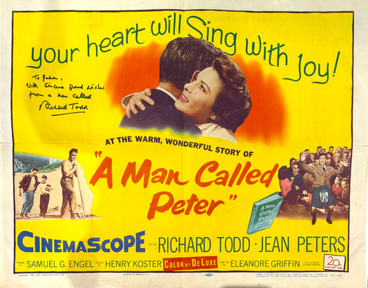 A Man Called Peter, Original 1955 20th Century Fox Film Poster Hand Signed By Richard Todd & COA