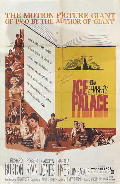 Ice Palace Original Warner Bros. Cinema Film Poster Hand Signed By Vincent Sherman & COA