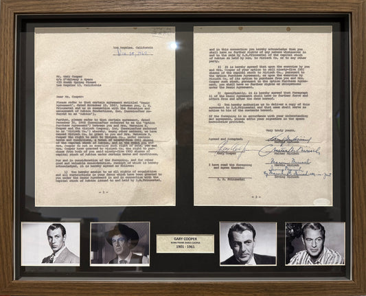 Gary Cooper, Hand Signed Contract, PSA Verified, 50cm x 40cm Presentation With COA