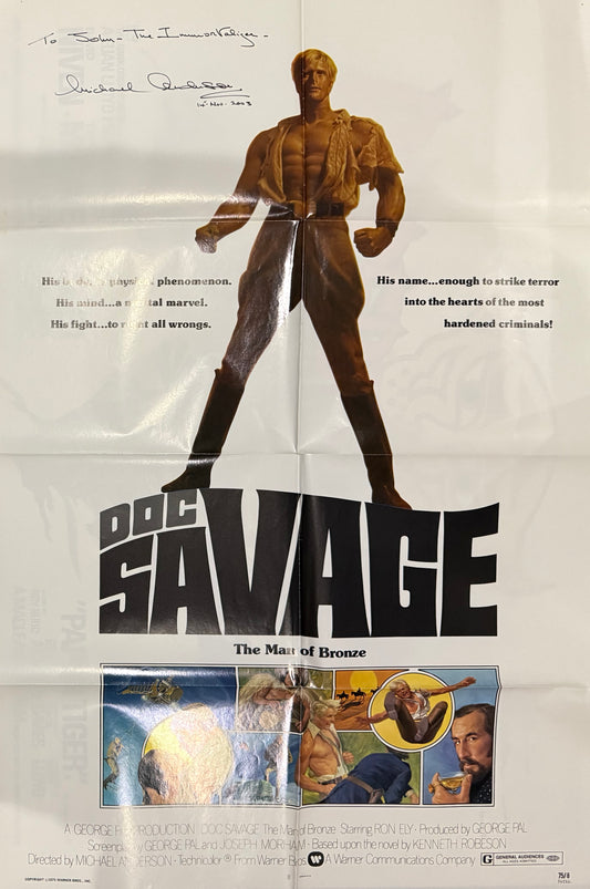 Doc Savage, Original Warner Bros. Cinema Film Poster Hand Signed By Michael Anderson With COA